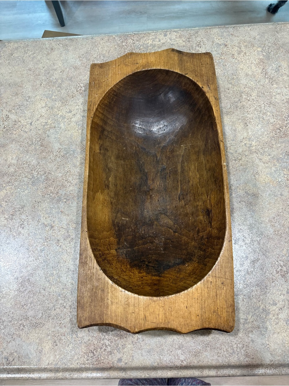 Hand-Carved Wooden Dough Trencher Bowl in Warm Brown Tones
